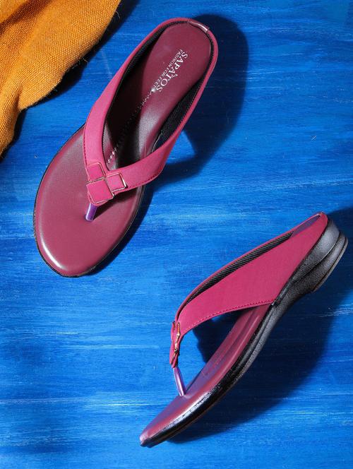 maroon solid slip on sandals - 19129362 -  Standard Image - 0