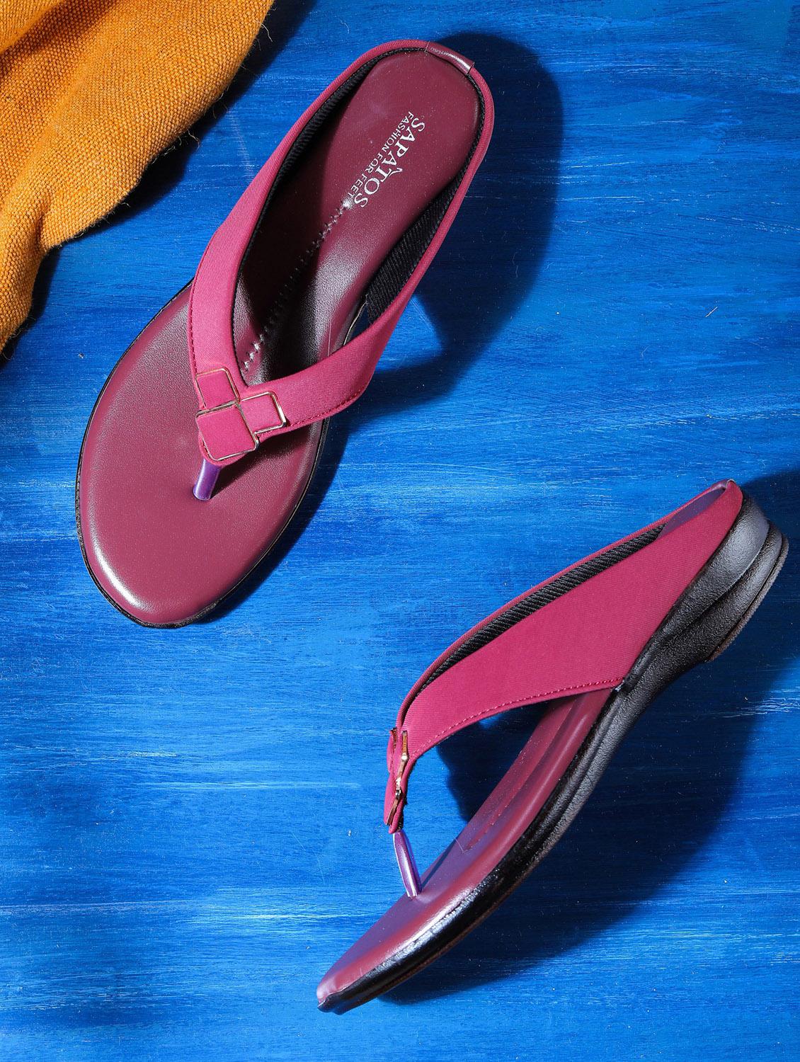 maroon solid slip on sandals - 19129362 -  Zoom Image - 0