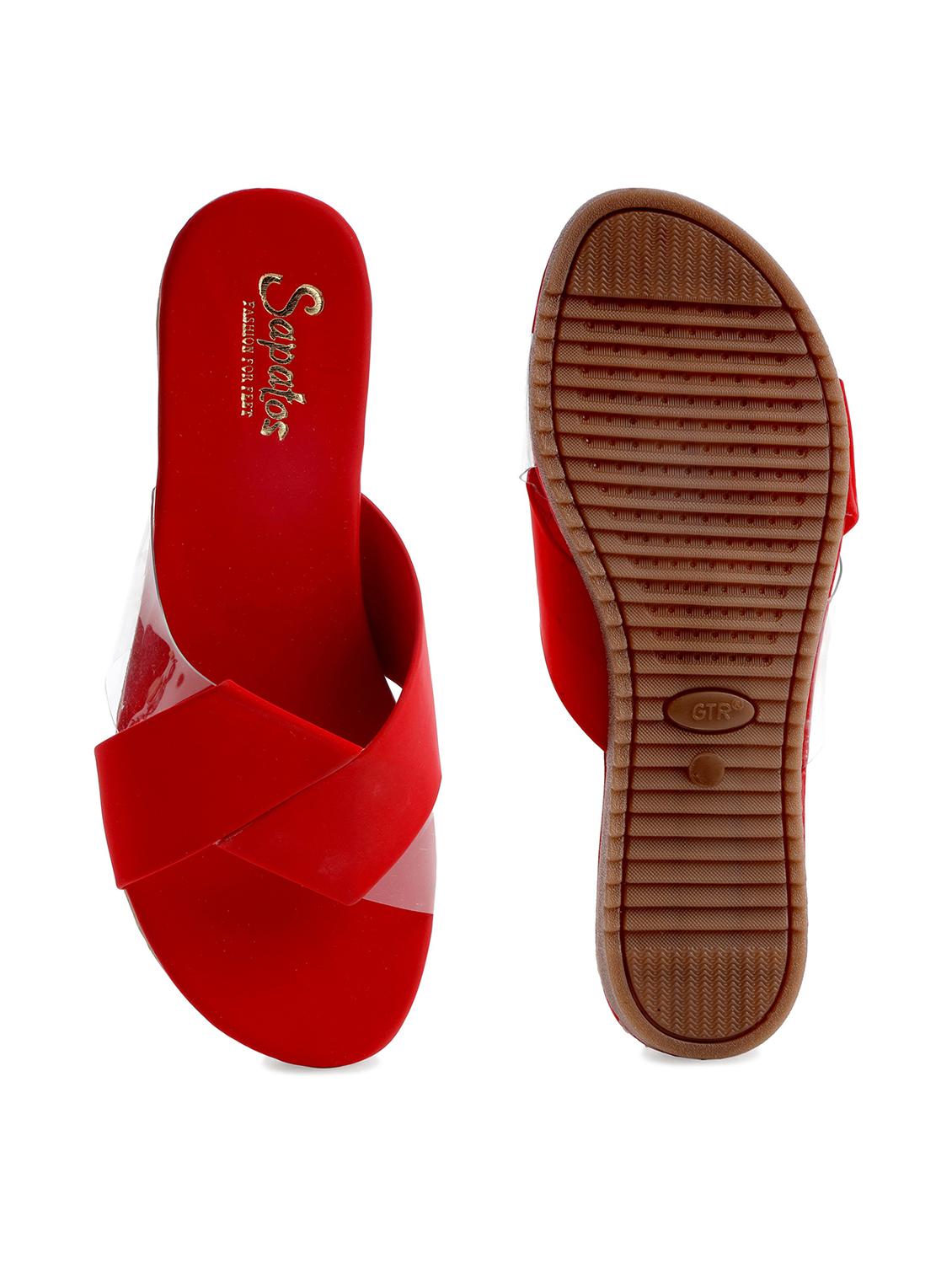red synthetic slip on sandals - 19129386 - Standard Image - 3