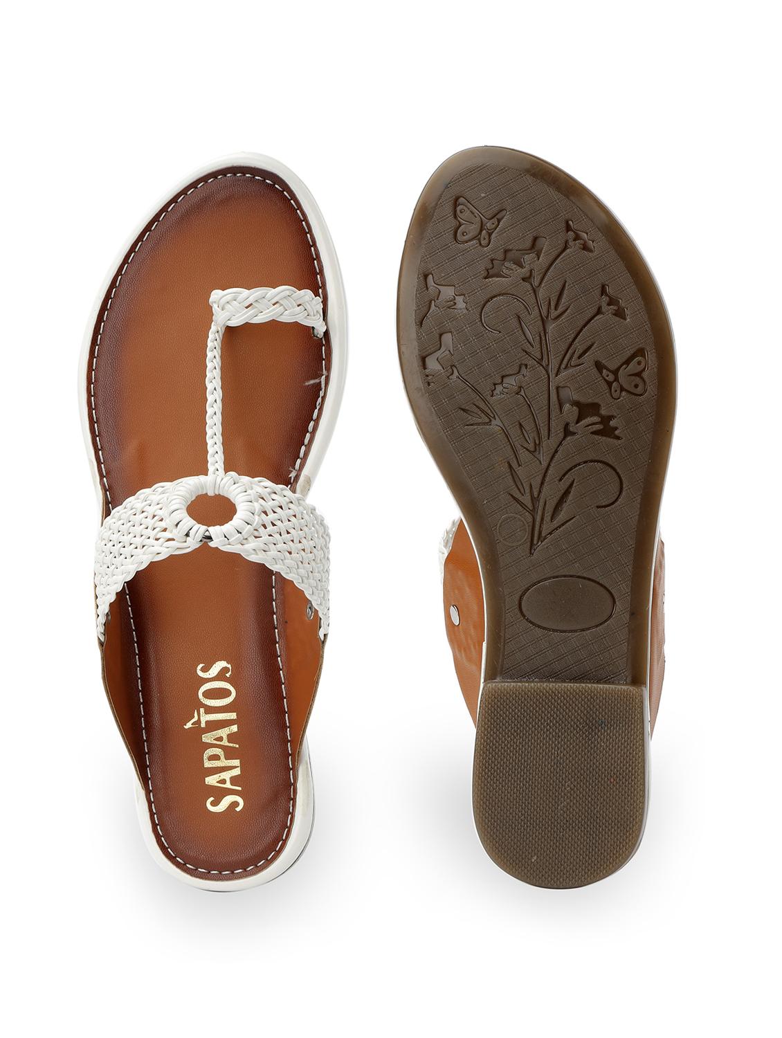 white synthetic ethnic sandals - 19129402 - Standard Image - 3