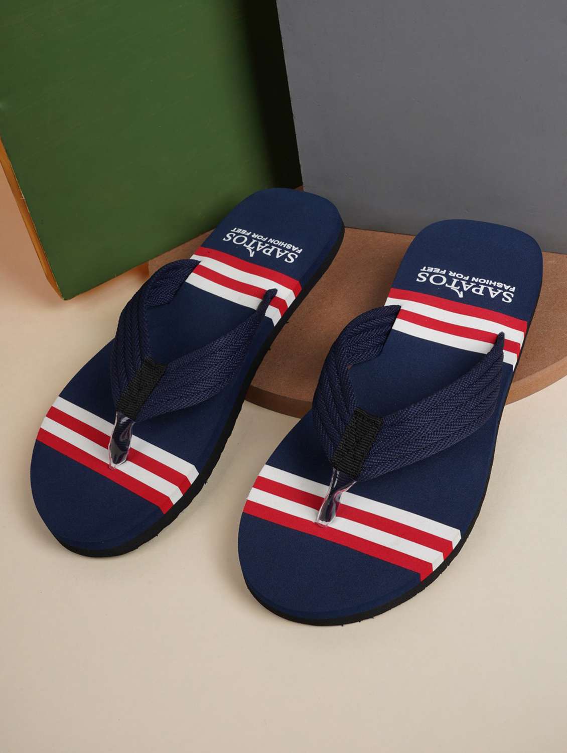 navy striped flip flop - 19129447 -  Zoom Image - 0