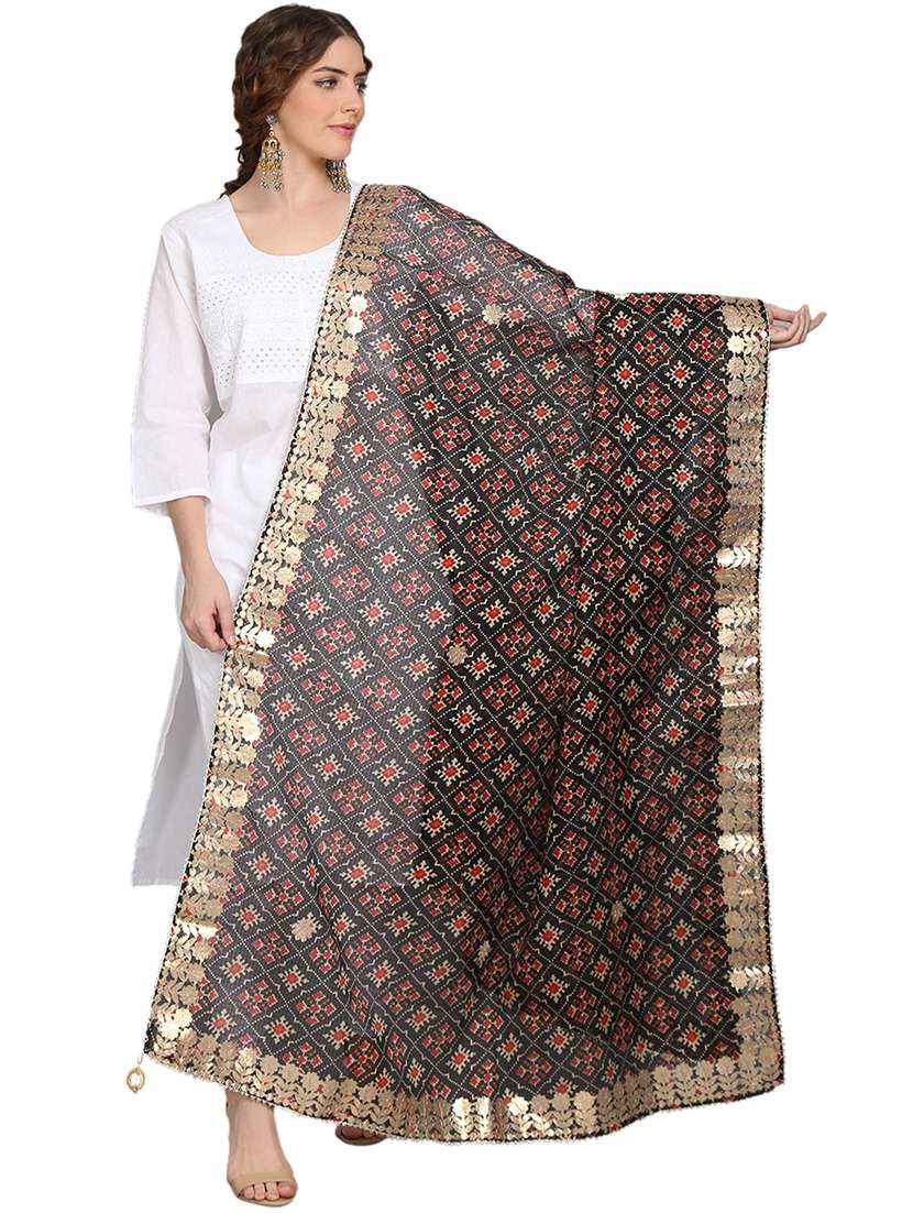 black printed kota doria dupatta