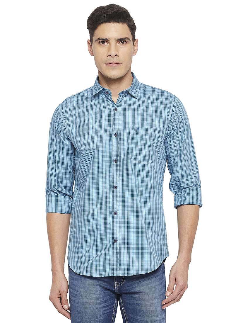 men long sleeves checkered casual shirt