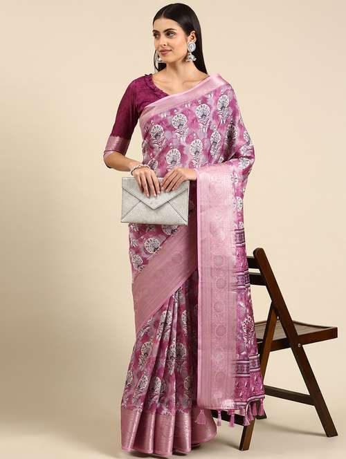 purple silk printed saree with blouse - 19131430 - Standard Image - 0