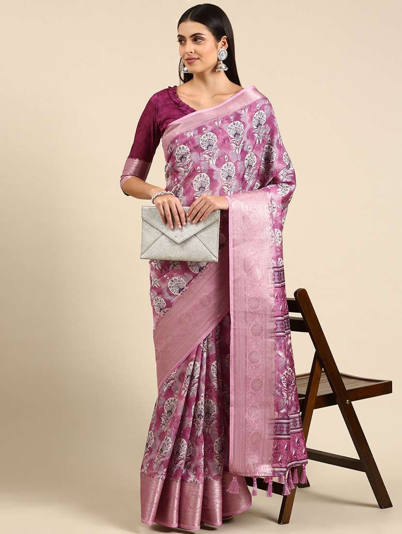purple silk printed saree with blouse - 19131430 - Zoom Image - 0