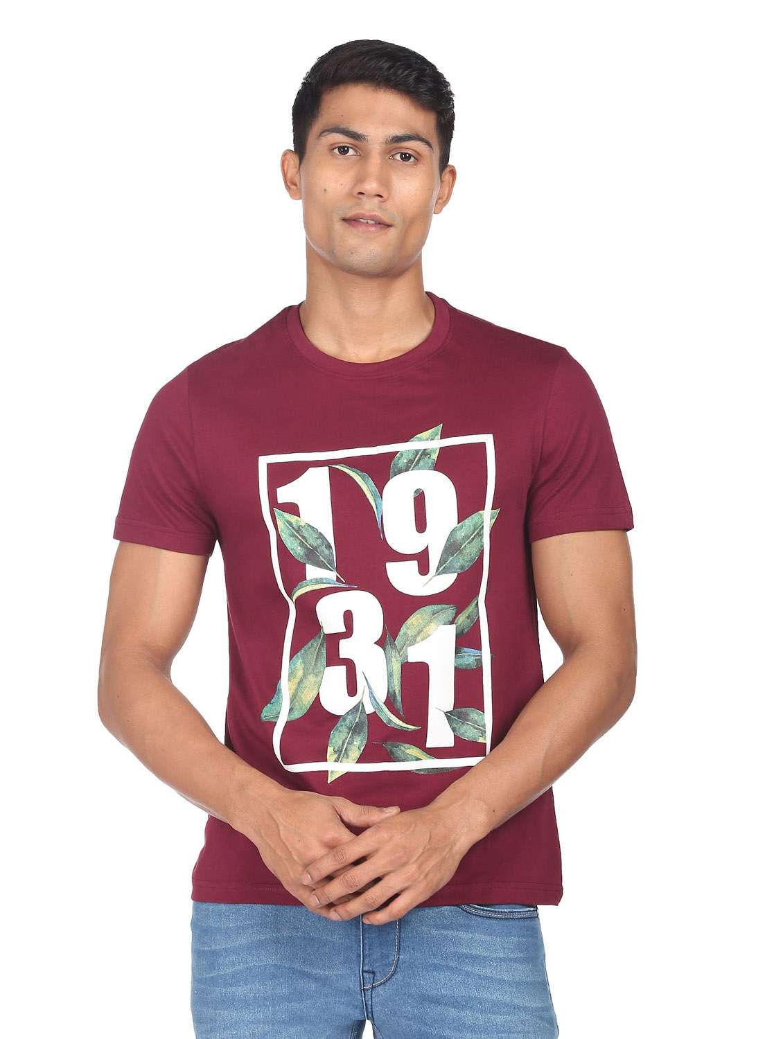 men front print short sleeve t-shirt
