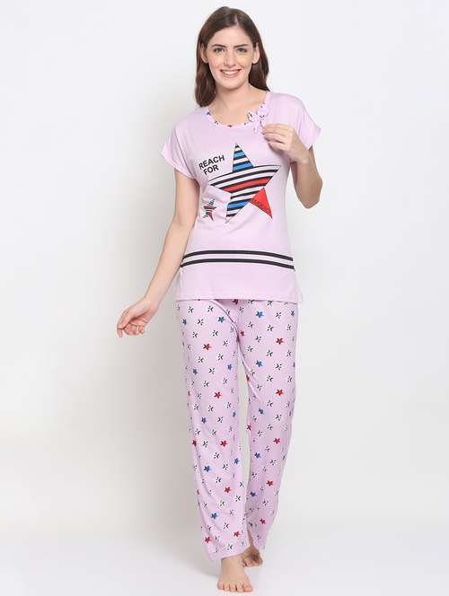 women printed night suit set  - 19136422 -  Standard Image - 0