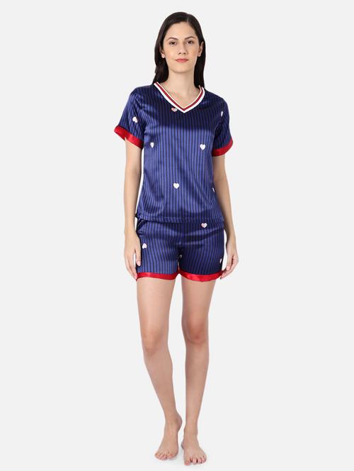 v-neck striped nightwear shorts set - 19136432 - Standard Image - 0