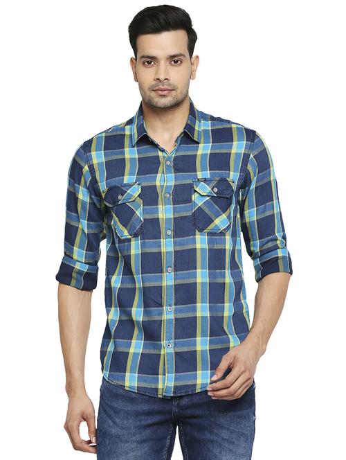 blue checkered casual shirt - 19137466 - Standard Image - 0