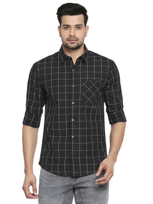 black checkered casual shirt - 19137478 - Standard Image - 0