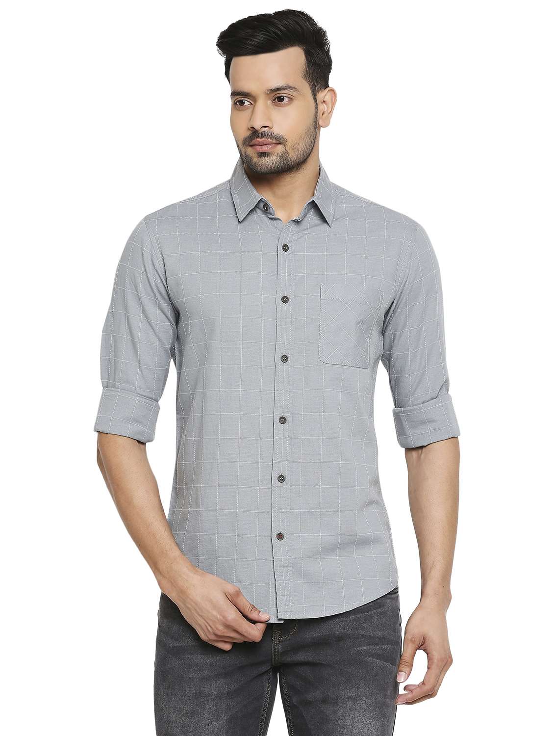 grey checkered casual shirt - 19137496 -  Zoom Image - 0