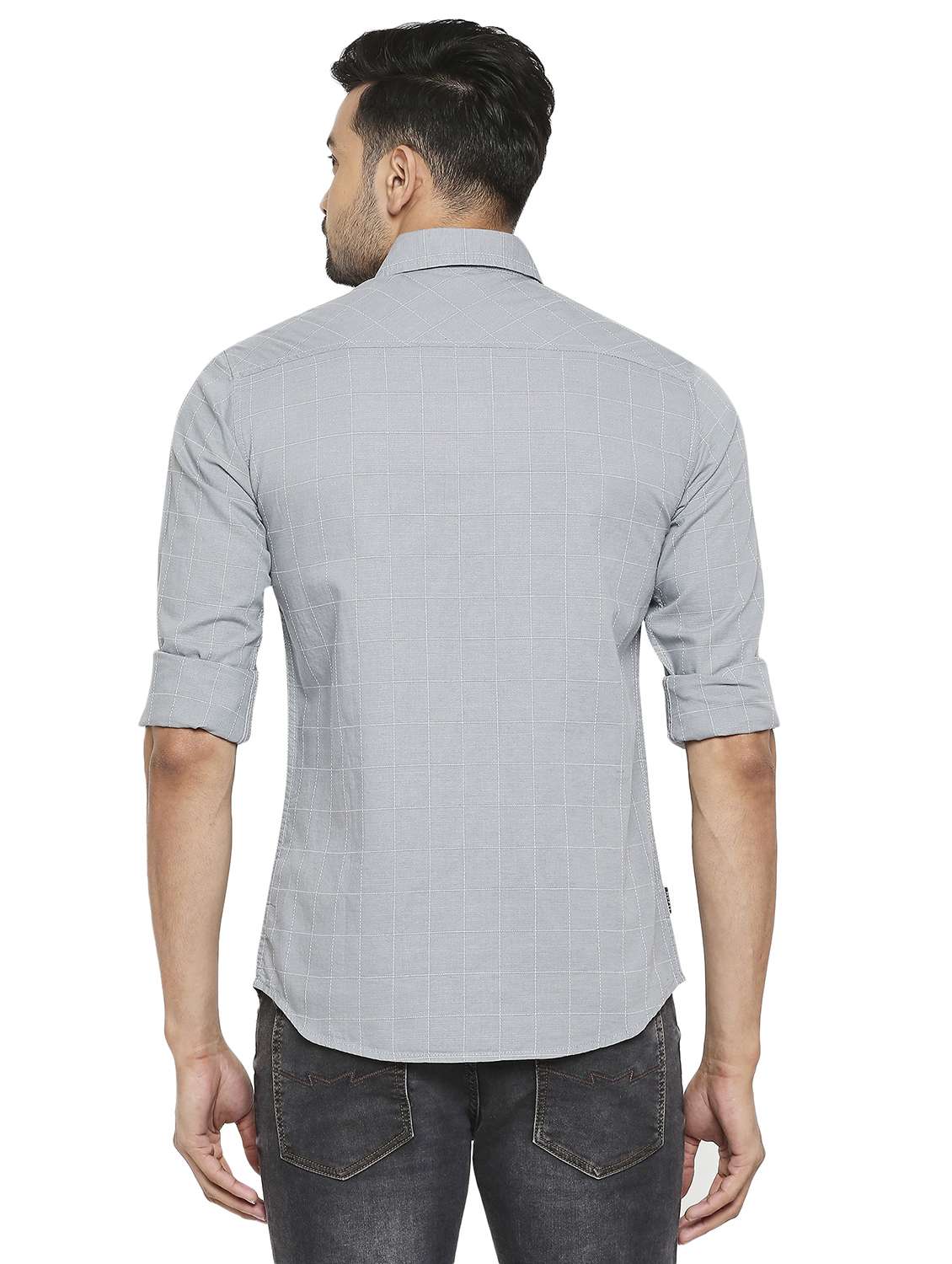 grey checkered casual shirt - 19137496 - Standard Image - 3