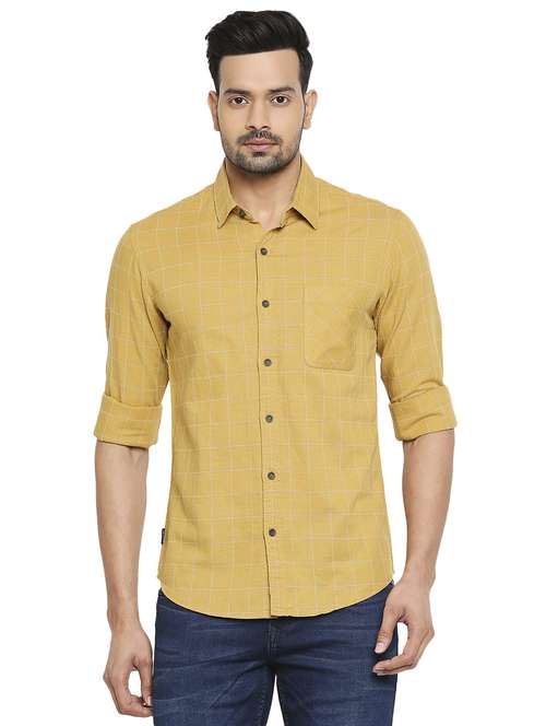 yellow checkered casual shirt - 19137497 - Standard Image - 0