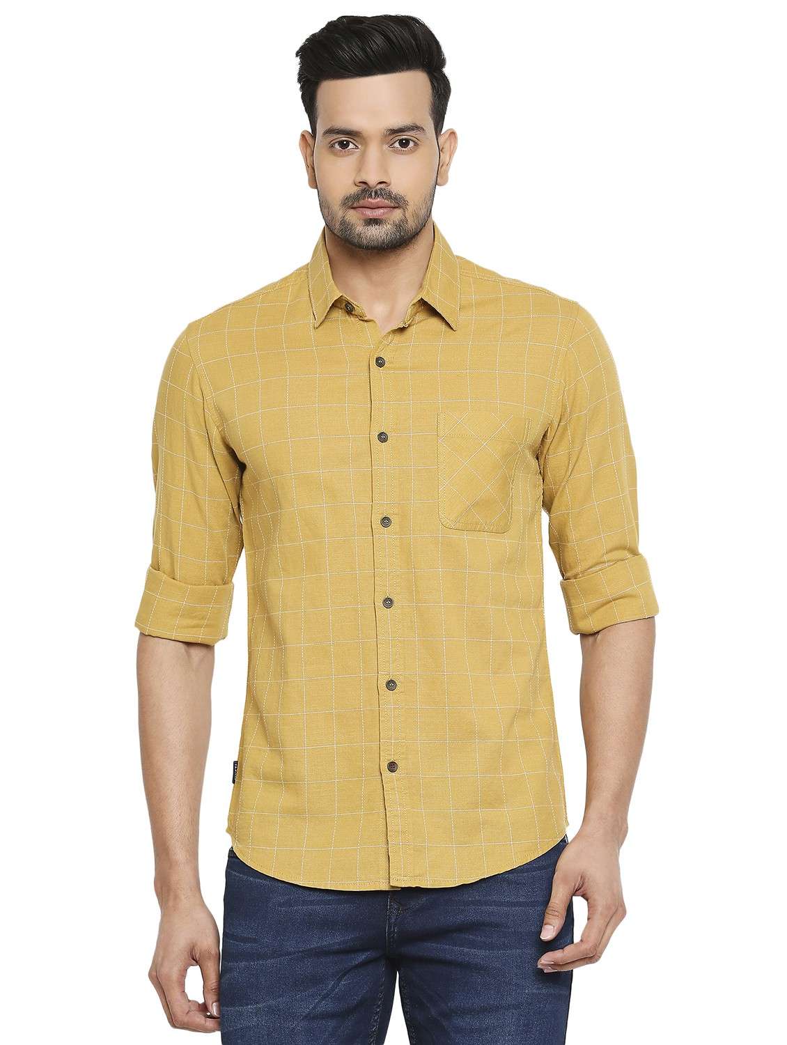 yellow checkered casual shirt - 19137497 - Zoom Image - 0