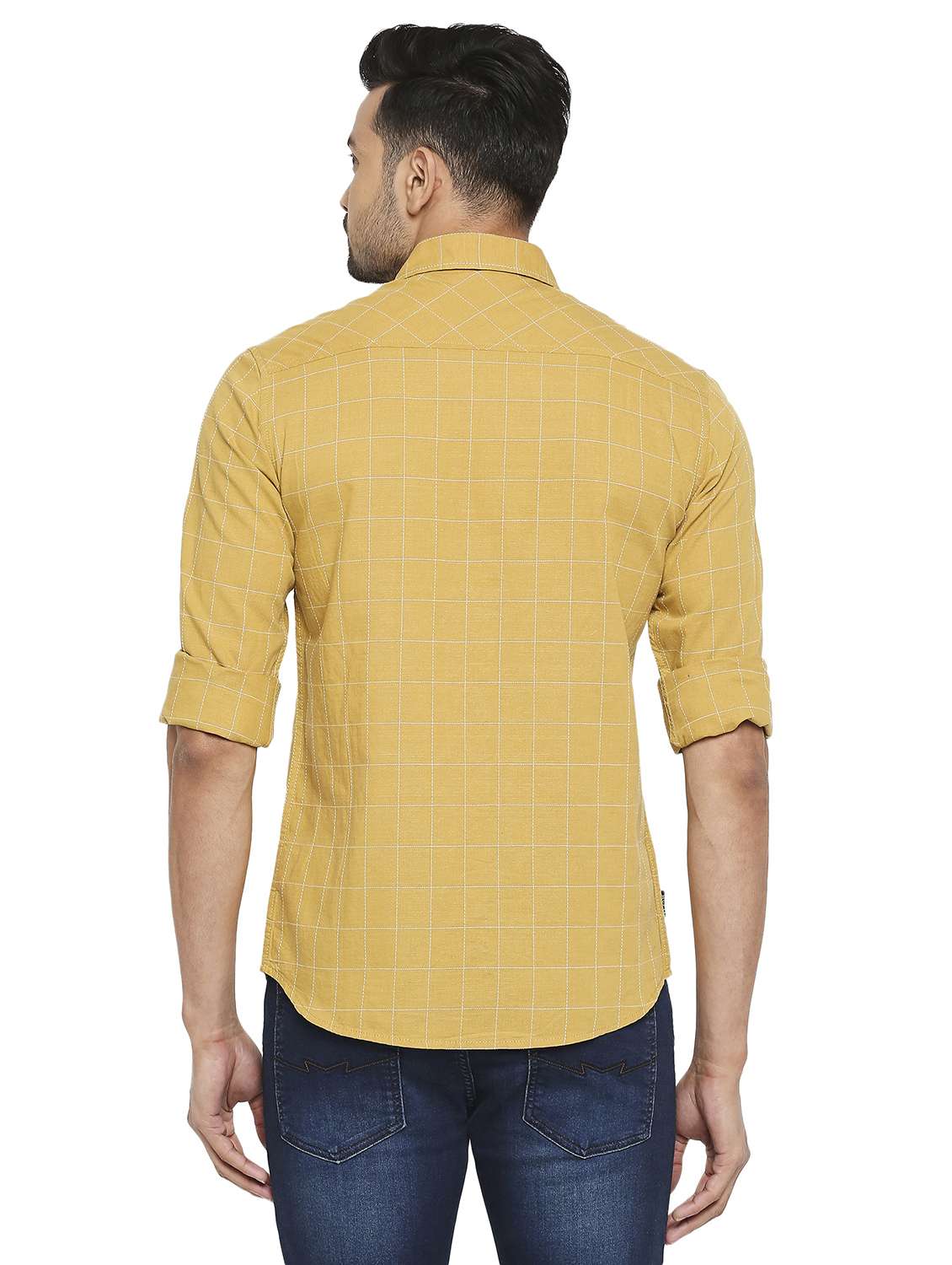 yellow checkered casual shirt - 19137497 - Standard Image - 3