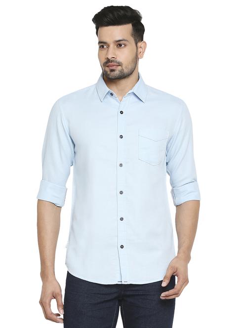 blue solid casual shirt - 19137543 - Standard Image - 0