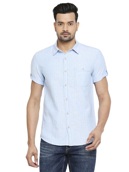 blue solid casual shirt - 19137557 - Standard Image - 0
