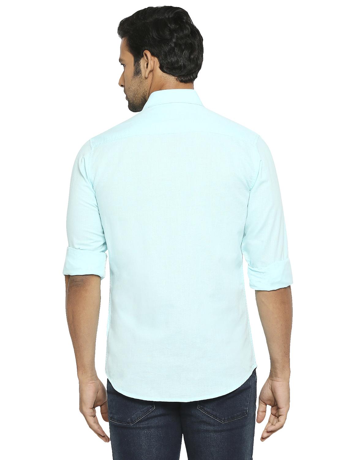 blue solid casual shirt - 19137559 - Standard Image - 3