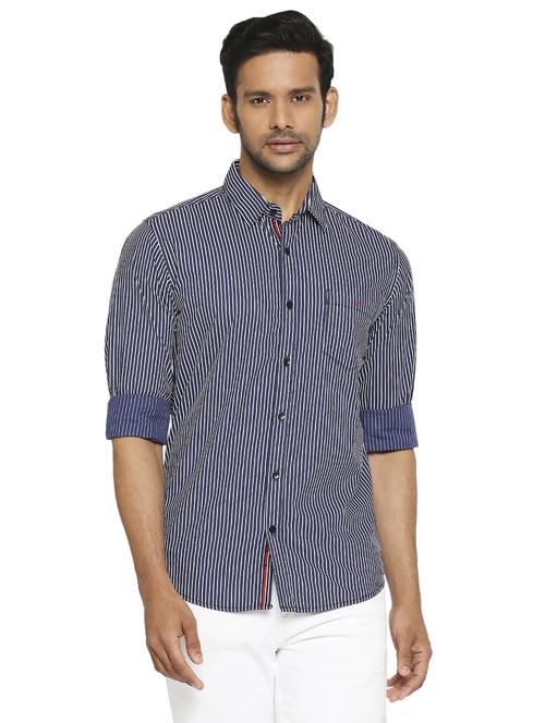 blue striped casual shirt - 19137563 - Standard Image - 0