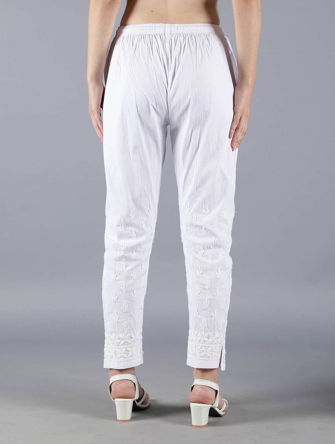 white solid flared palazzo straight tapered pant - 19138330 -  Standard Image - 3