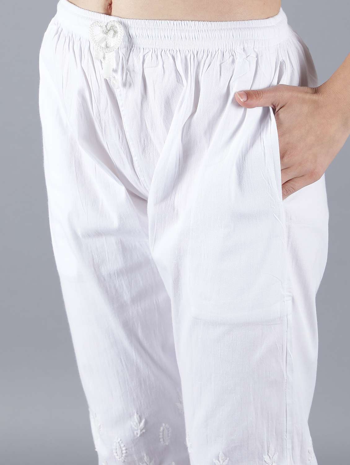 white solid flared palazzo straight tapered pant - 19138330 -  Standard Image - 5