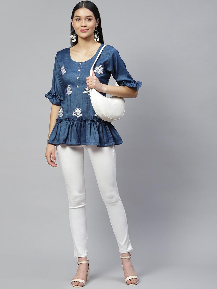 women's tiered round neck top - 19138390 - Standard Image - 3