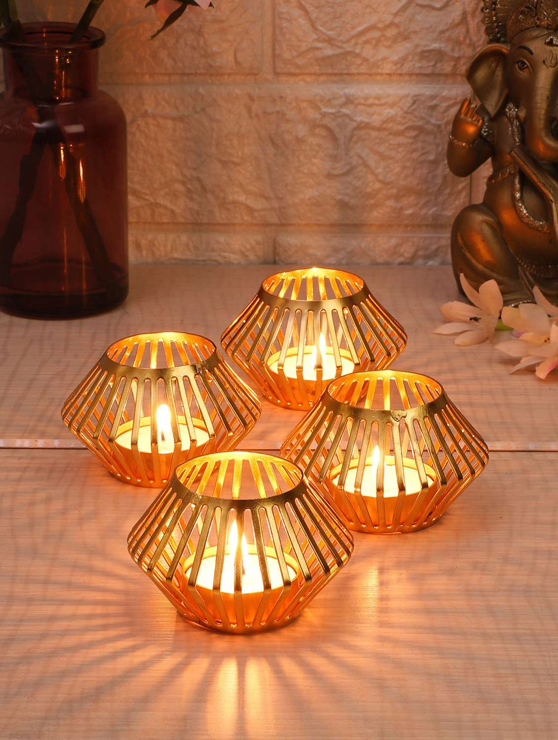 gold tealight holder set