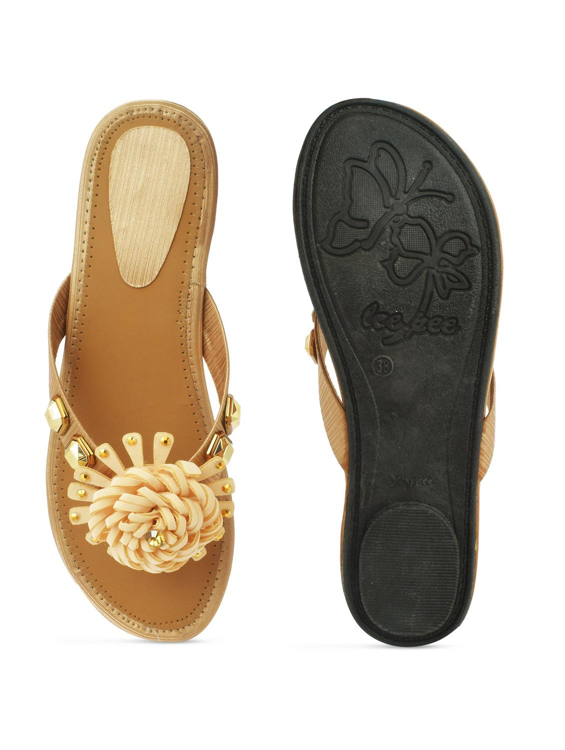 brown colored slip on flat sandal - 19138609 - Standard Image - 3