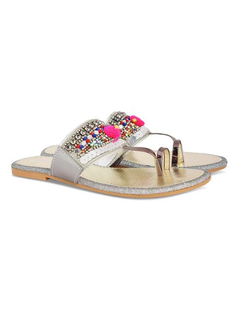 silver colored slip on flat sandal - 19138630 - Standard Image - 0