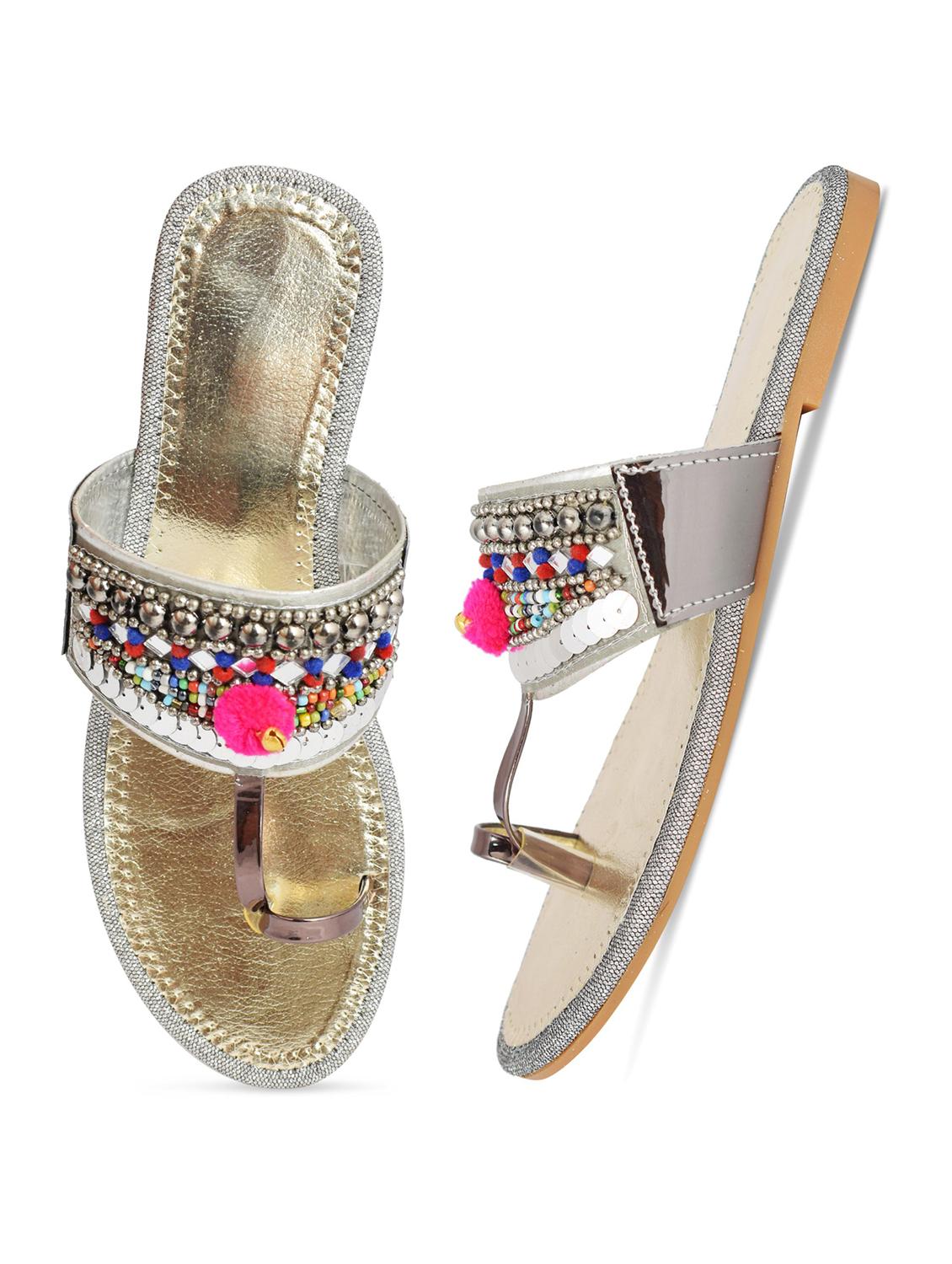 silver colored slip on flat sandal - 19138630 - Standard Image - 3