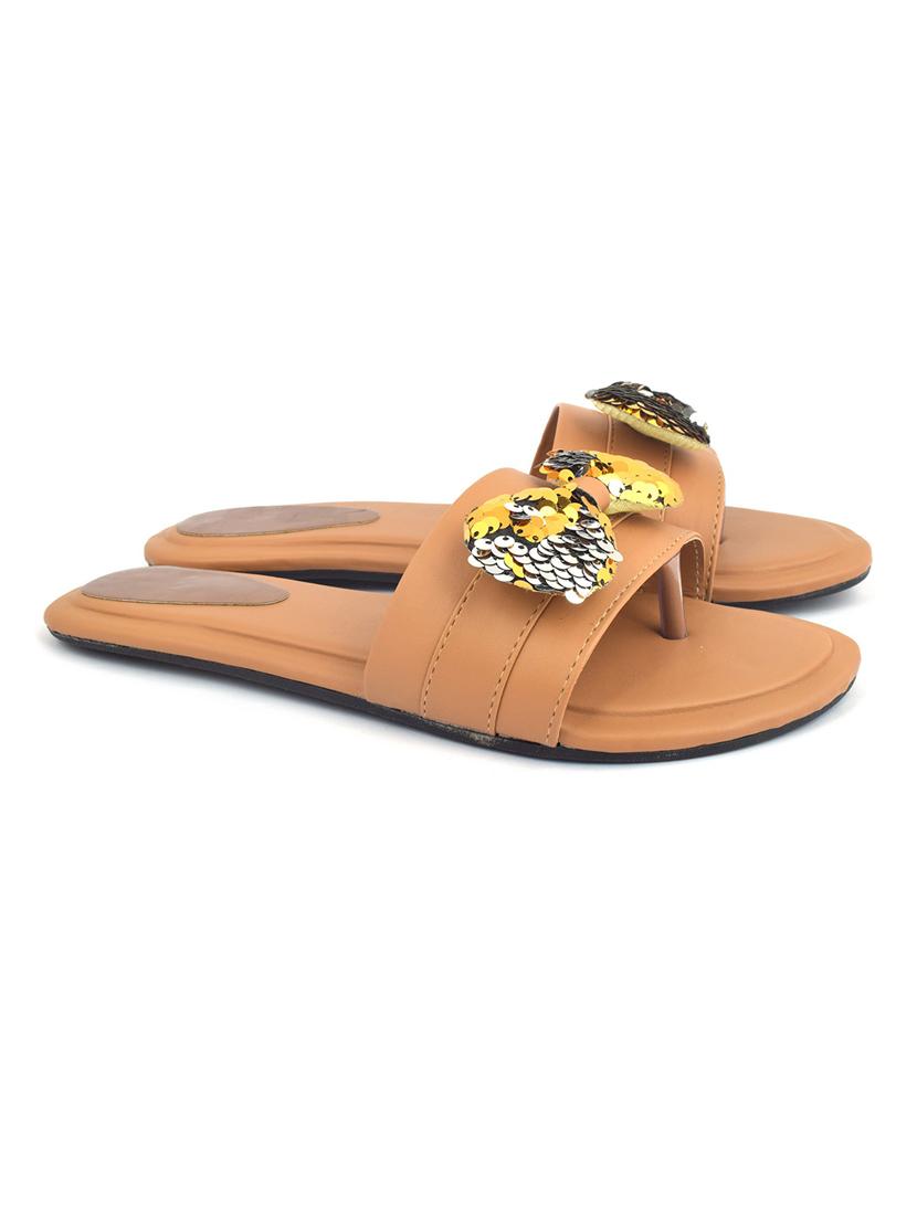 brown colored slip on flat sandal - 19138634 -  Zoom Image - 0