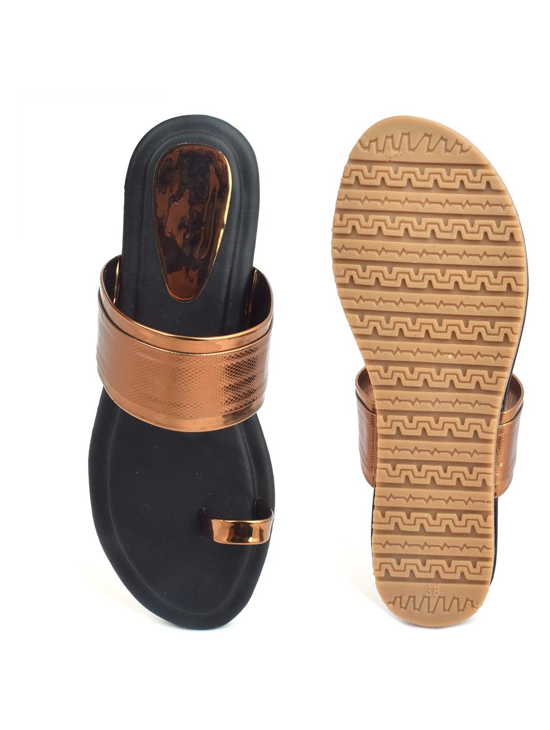copper colored slip on flat sandal - 19138648 - Standard Image - 3