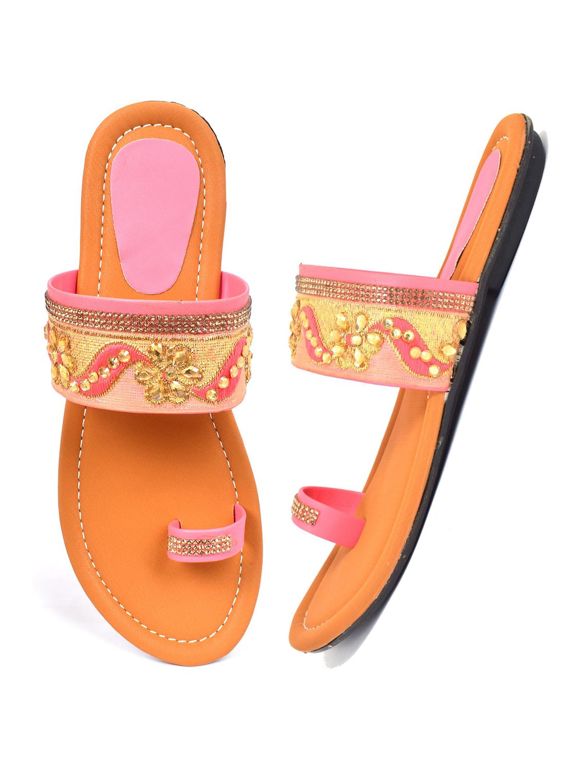 orange colored slip on flat sandal - 19138668 - Standard Image - 3