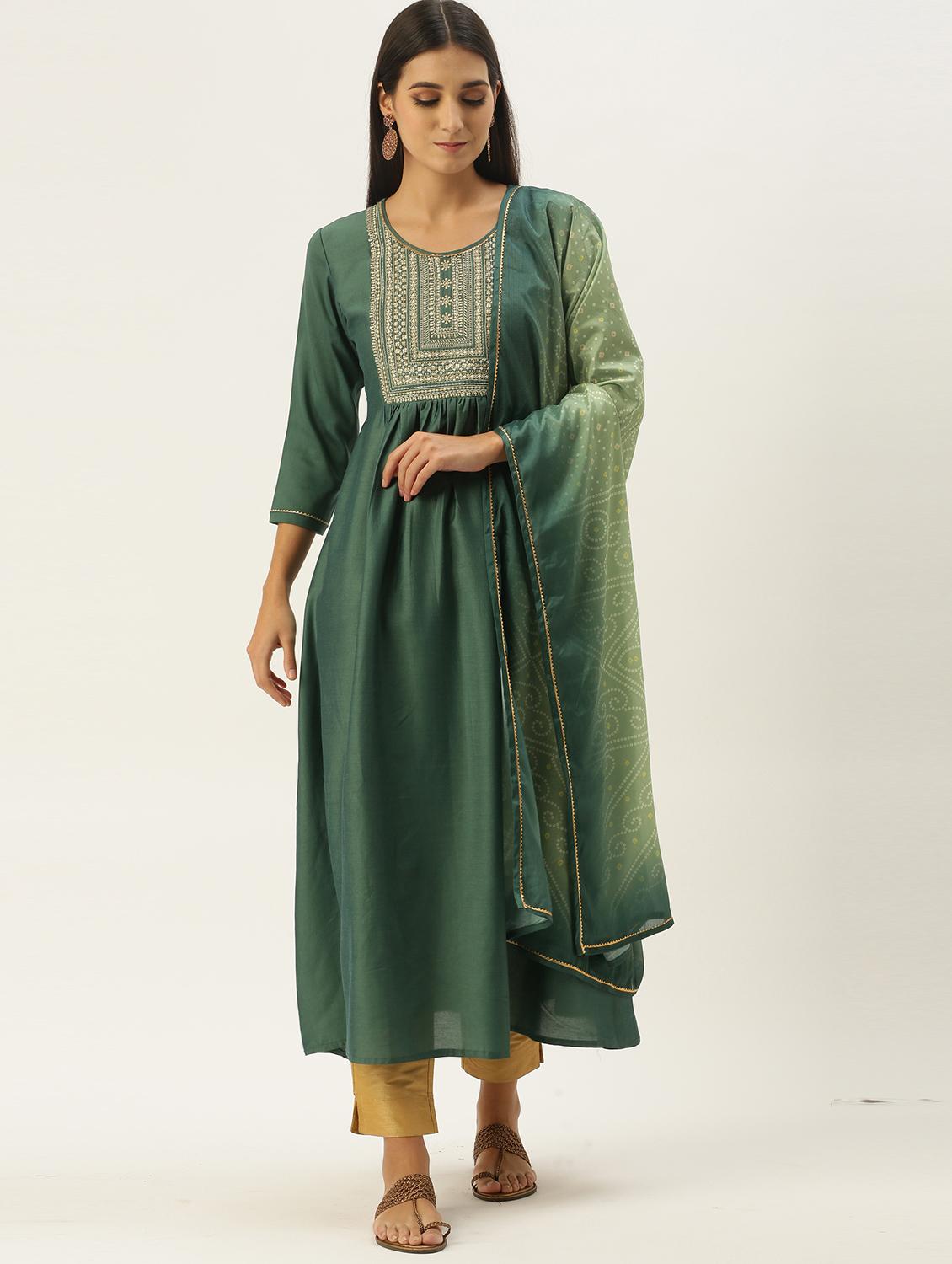 teal kurta pant set with dupatta - 19141254 -  Zoom Image - 0