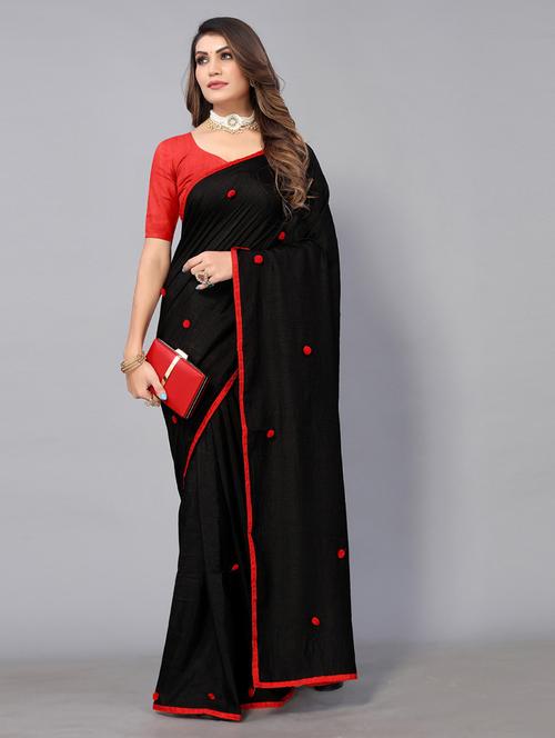 black georgette embroidered saree with blouse - 19142477 - Standard Image - 0