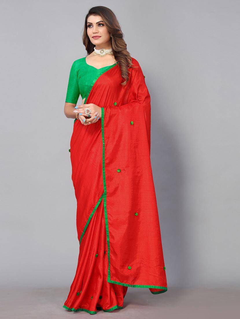 red georgette embroidered saree with blouse - 19142481 -  Zoom Image - 0