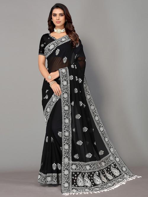 black georgette embroidered saree - 19142483 -  Standard Image - 0