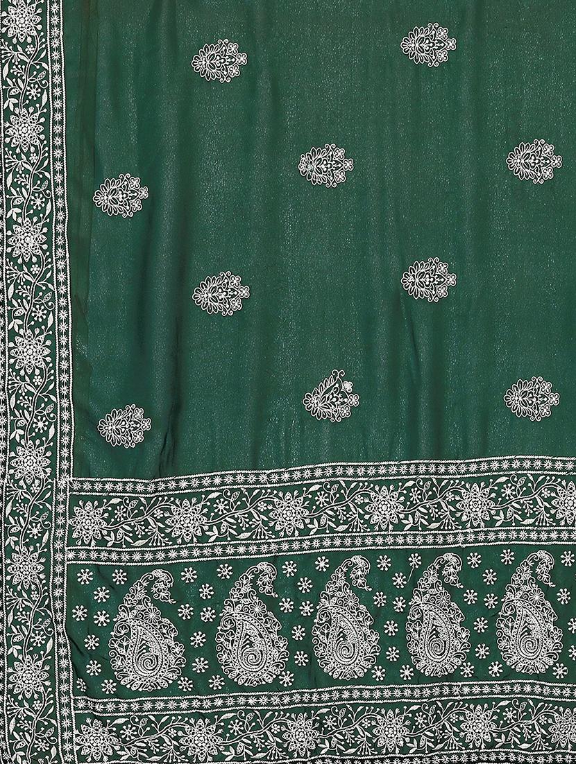 dark green georgette embroidered saree with blouse - 19142485 - Standard Image - 3