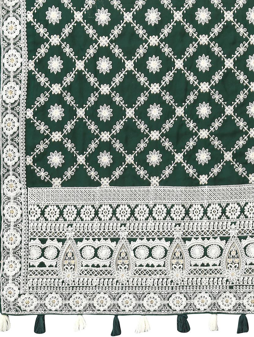 dark green georgette embroidered saree with blouse - 19142494 - Standard Image - 3
