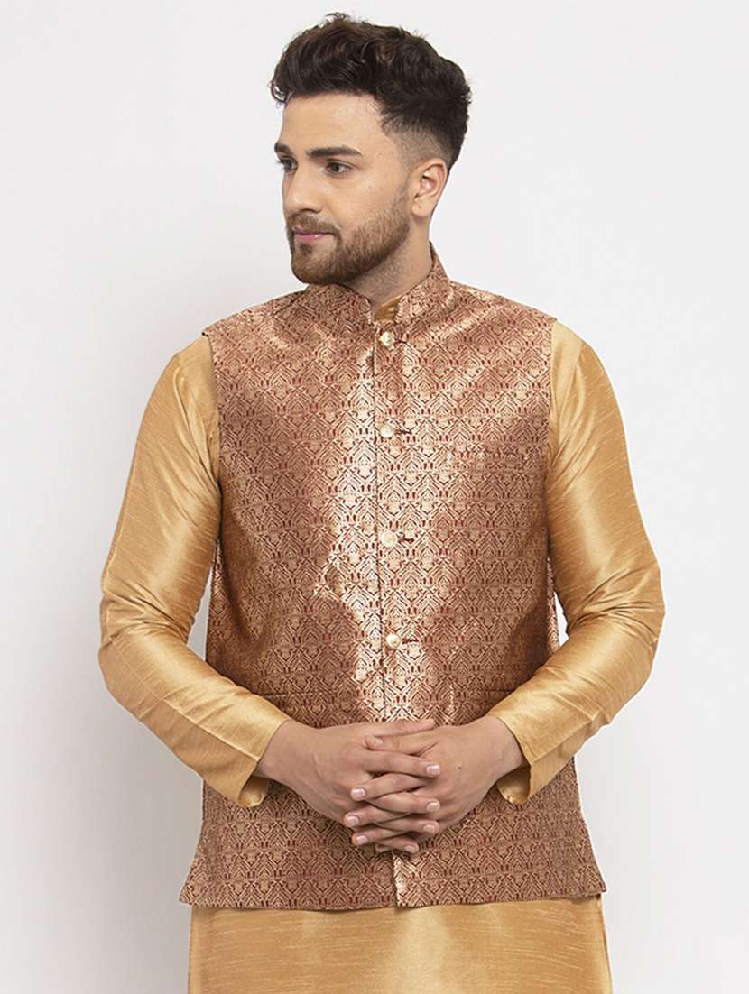 mandarin neck self design nehru jacket