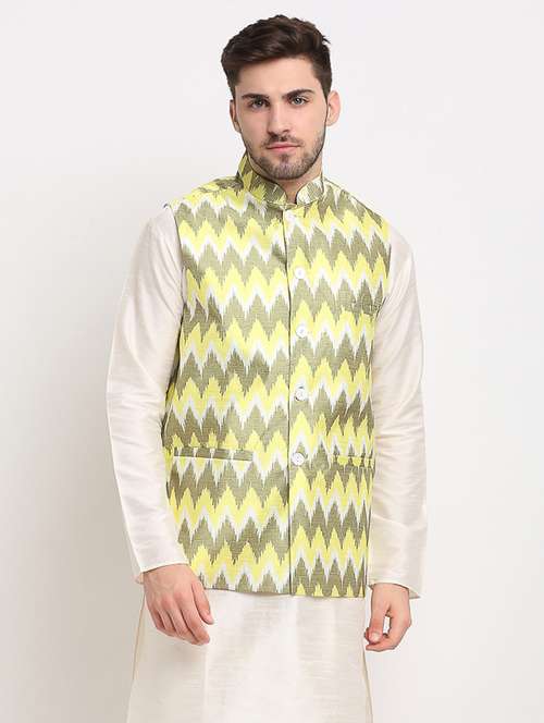 mandarin neck printed nehru jacket - 19143016 -  Standard Image - 0
