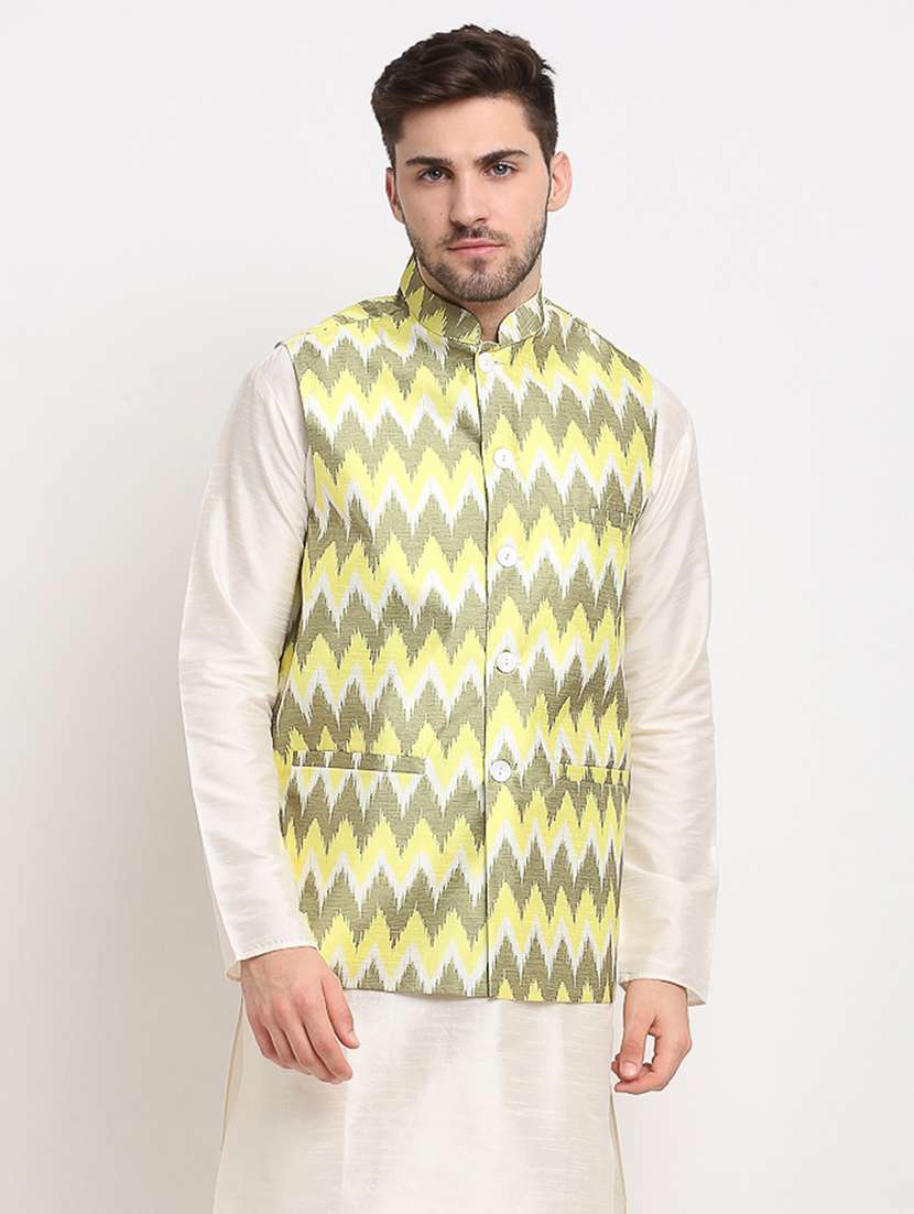 mandarin neck printed nehru jacket - 19143016 -  Zoom Image - 0