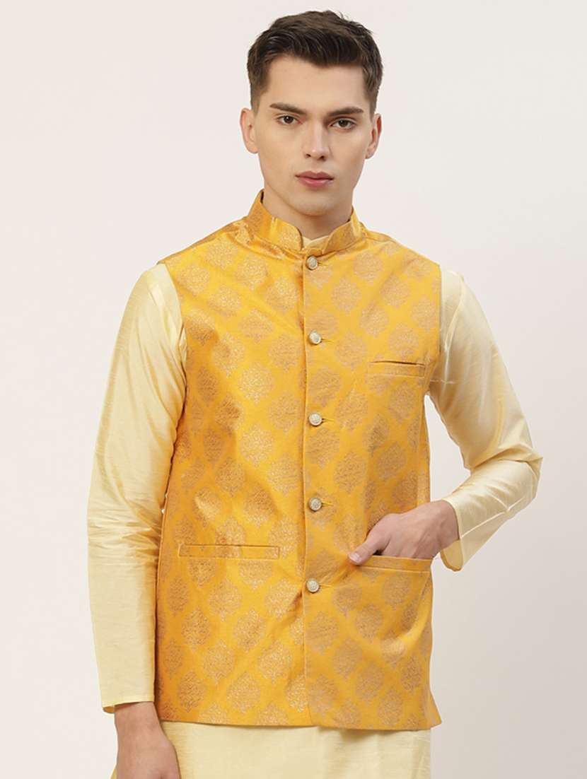 mandarin neck printed nehru jacket