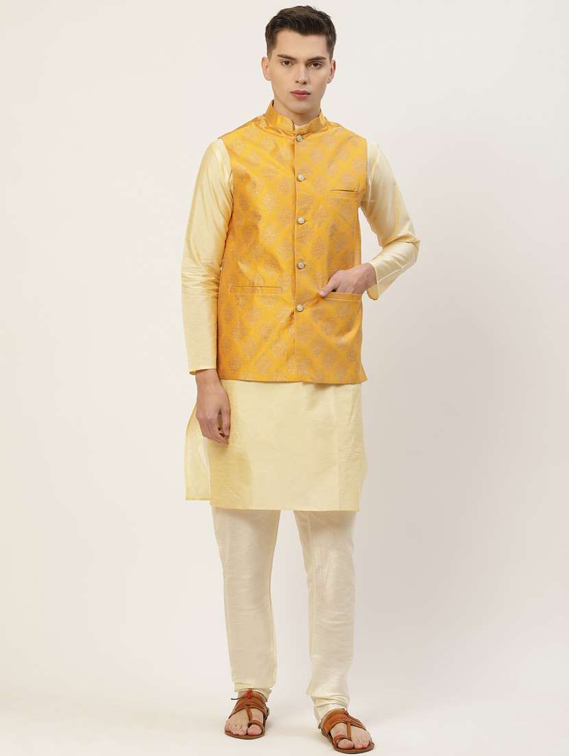 mandarin neck printed nehru jacket - 19143024 -  Standard Image - 3