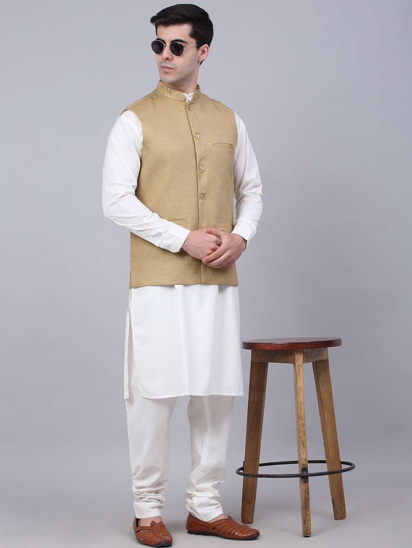 mandarin neck solid nehru jacket - 19143073 -  Standard Image - 3