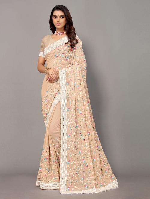 floral embroidered saree with blouse - 19143141 -  Standard Image - 0