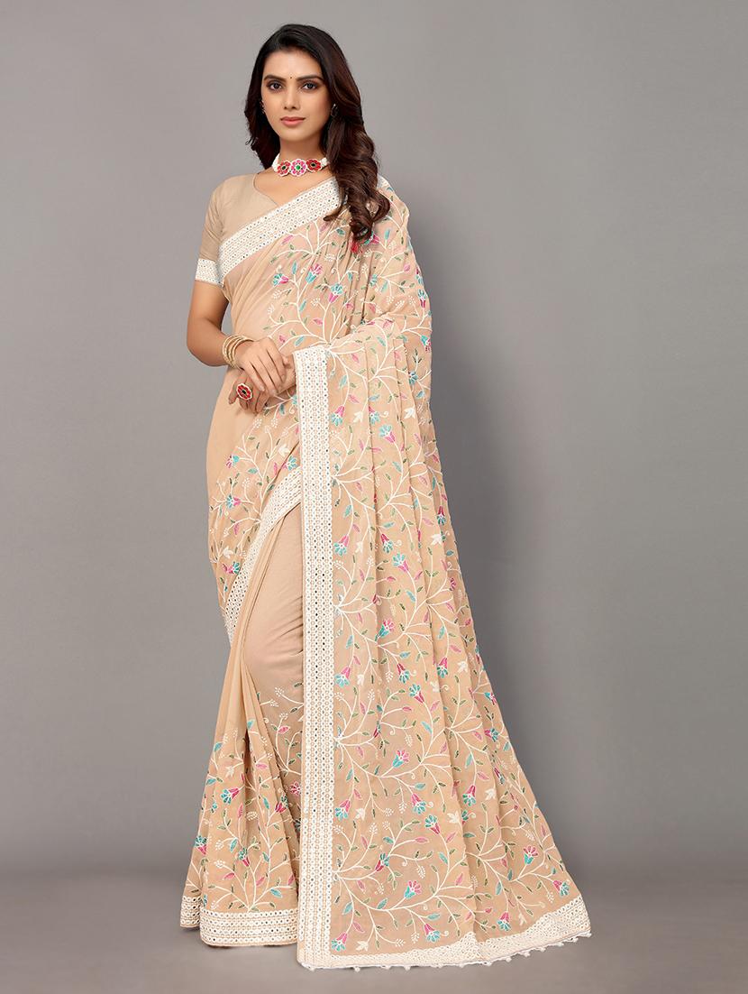 floral embroidered saree with blouse - 19143141 -  Zoom Image - 0