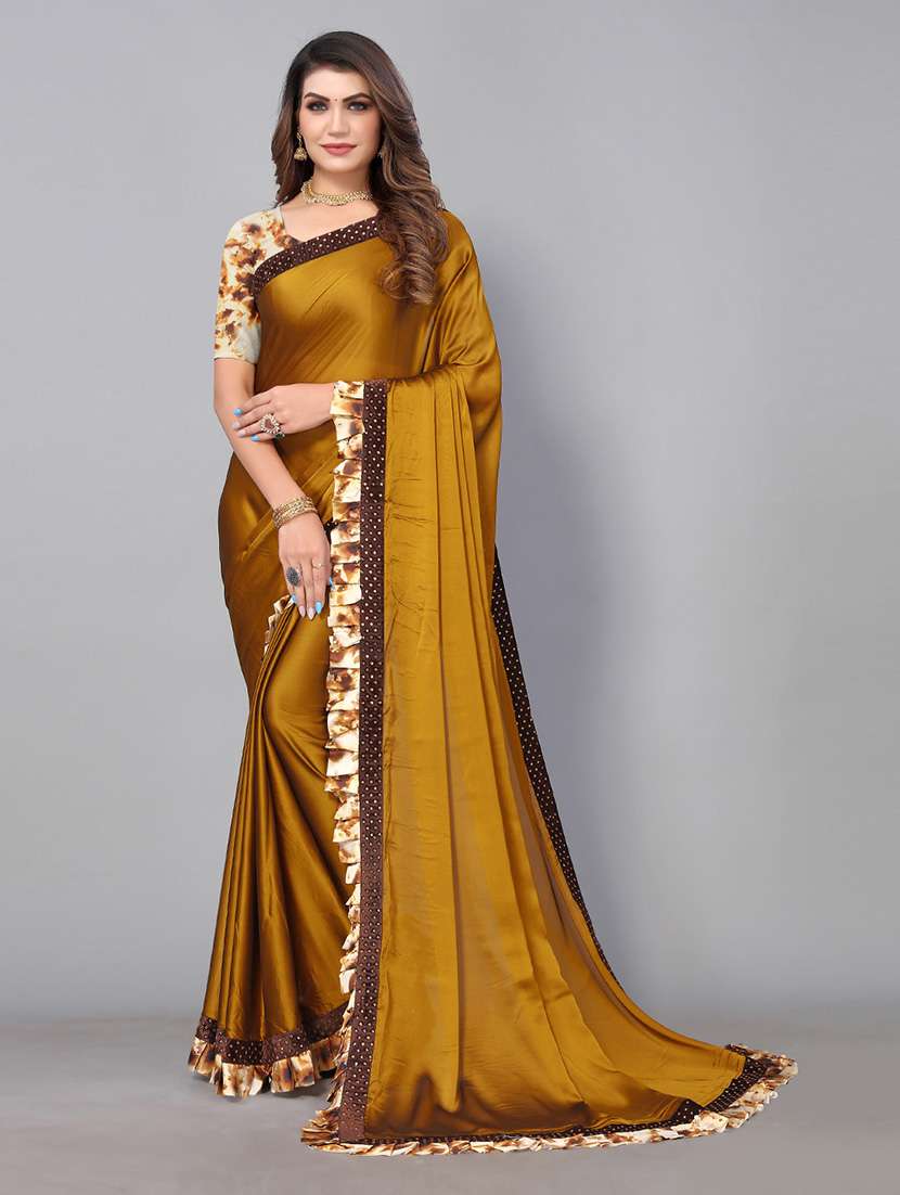 lace detailed solid bordered saree with blouse - 19143158 - Zoom Image - 0