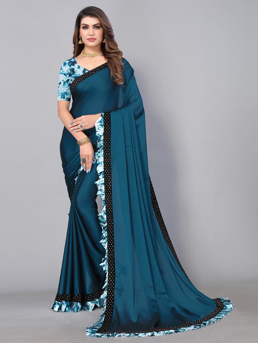 lace detailed solid bordered saree with blouse - 19143163 - Zoom Image - 0
