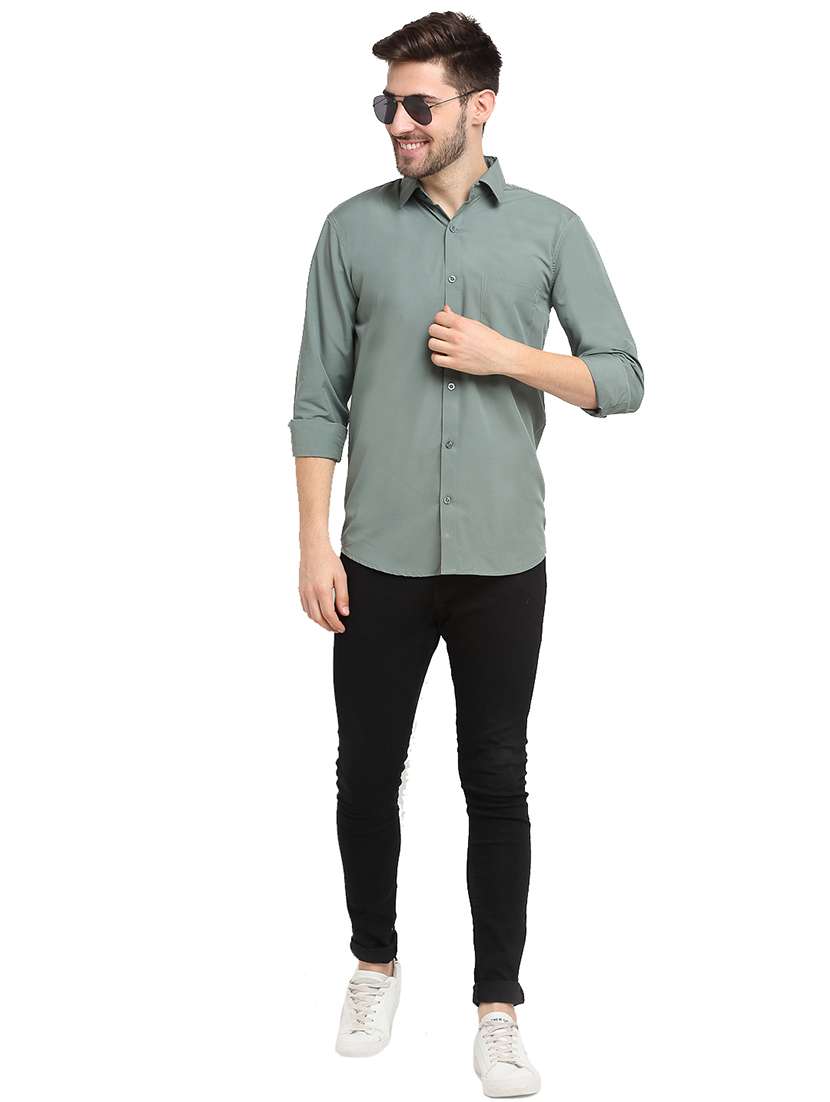 men grey regular fit solid casual shirt - 19143210 -  Standard Image - 3